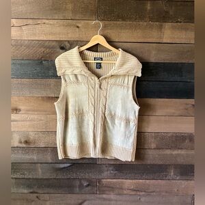 Vintage Tan Genuine Leather & Knit Zip Vest Size L Neutral 90s Y2K Style